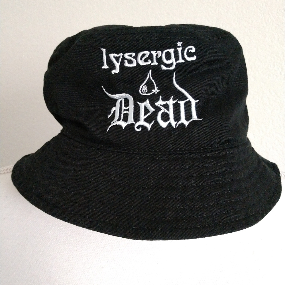 Lysergic Dead Spiral '21 Bucket Hat Sun Hat Black White Embroidered Unisex OS